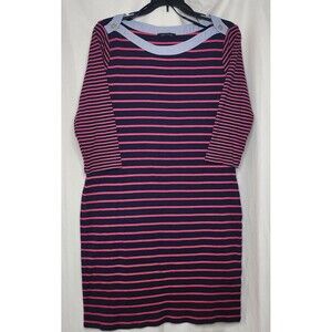 Tommy Hilfiger Dress Medium Navy Pink Stripe T-Shirt Mini Coastal Preppy Utilit